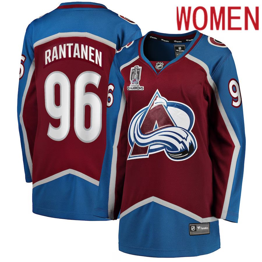 Women Colorado Avalanche #96 Mikko Rantanen Fanatics Branded Burgundy Home 2022 Stanley Cup Champions Breakaway Player NHL Jersey->women nhl jersey->Women Jersey